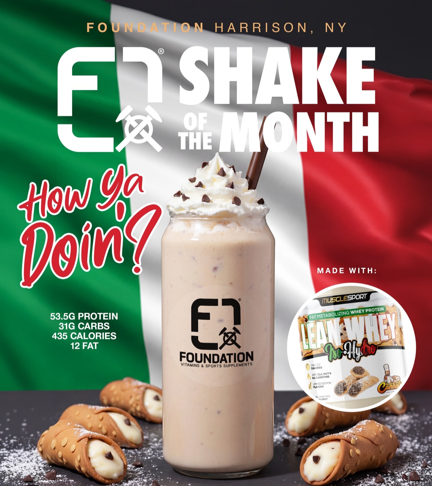 The Foundation Shake of the Month the "Gio" using Cannoli Lean Whey MuscleSport Protein